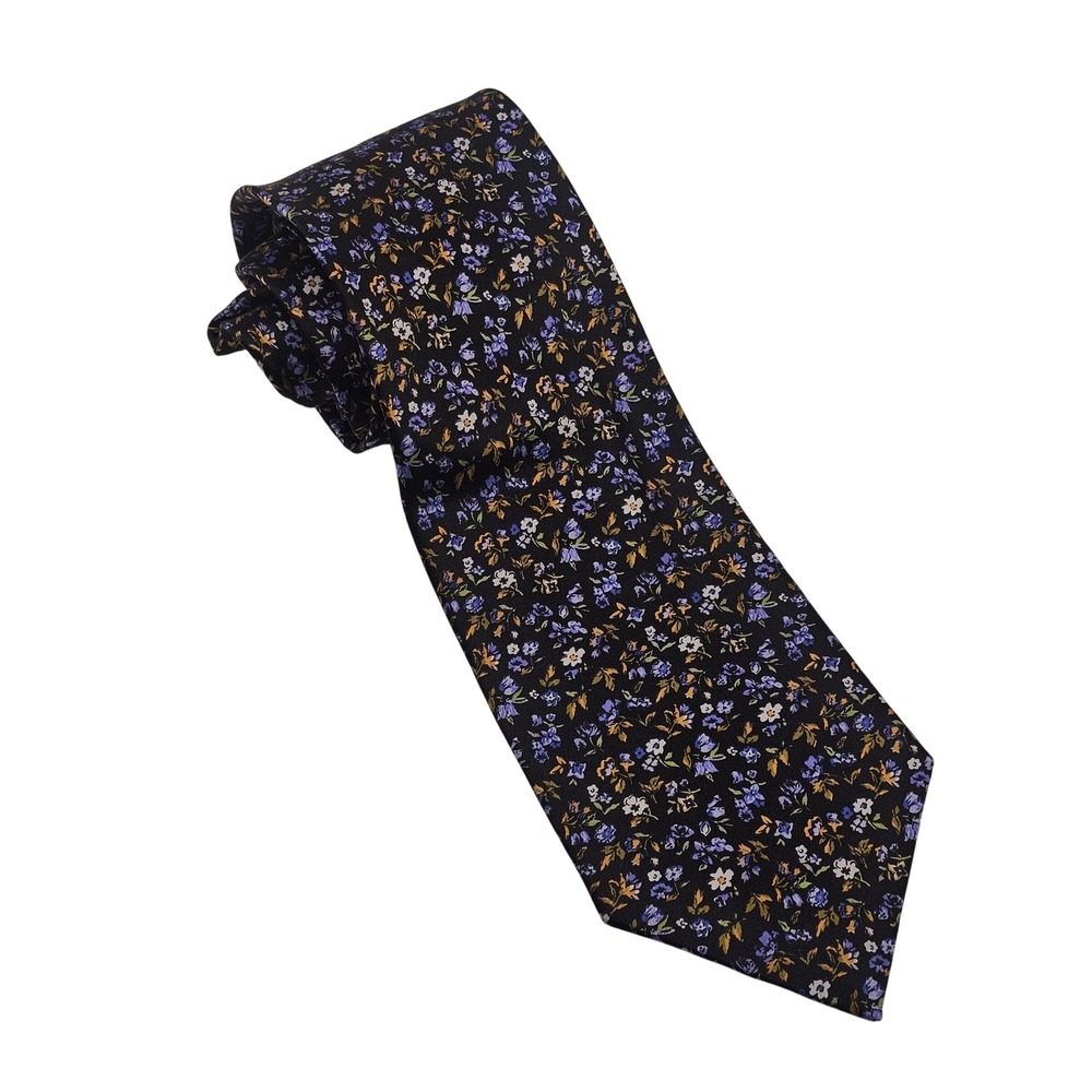 Brioni Silk Tie Black Micro Floral Handmade Italy Luxury Designer Formal‎ Office